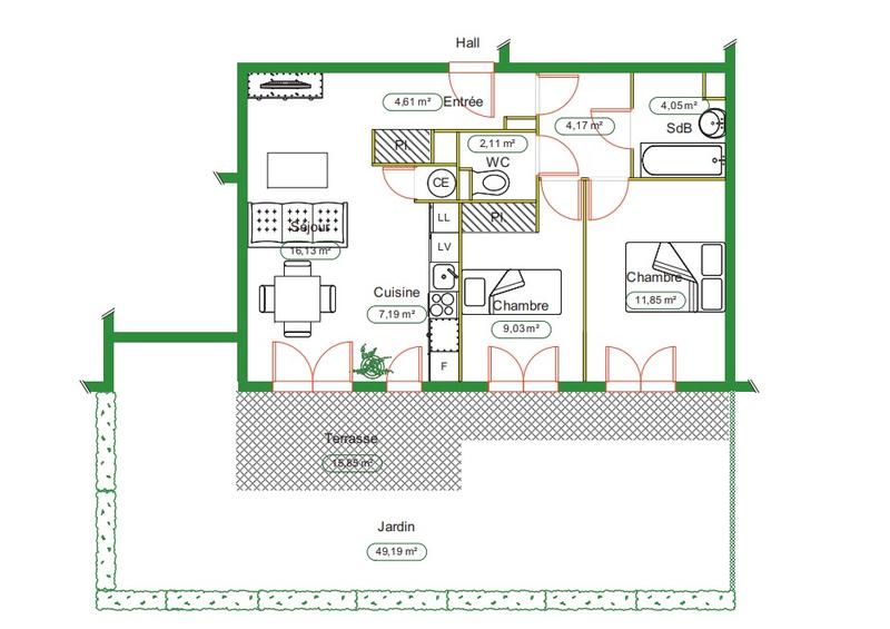 Appartement - 59 m² - 3 pièces