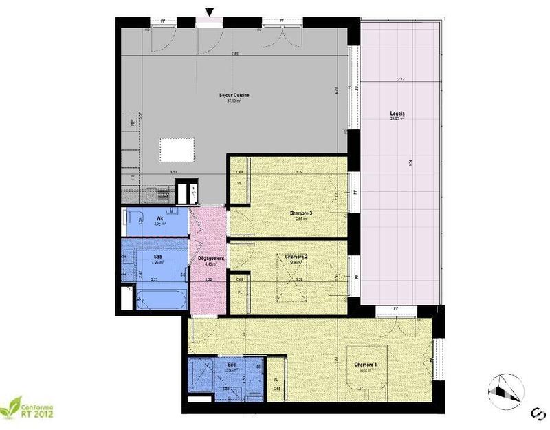 Appartement - 72 m² - 3 pièces