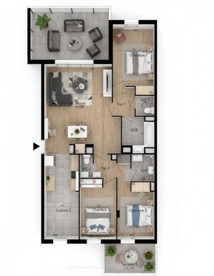 Appartement - 90 m² - 4 pièces