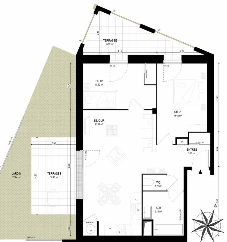 Appartement - 60 m² - 3 pièces