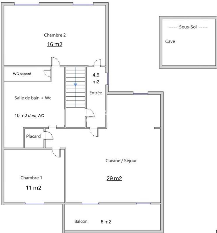 Appartement ancien - 71 m² - 3 pièces