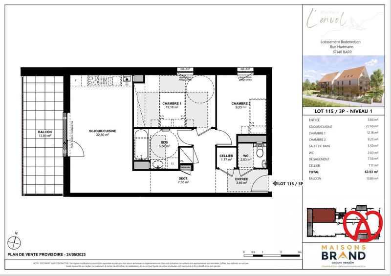 Appartement - 64 m² - 3 pièces