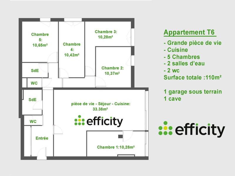 Appartement - 110 m² - 6 pièces