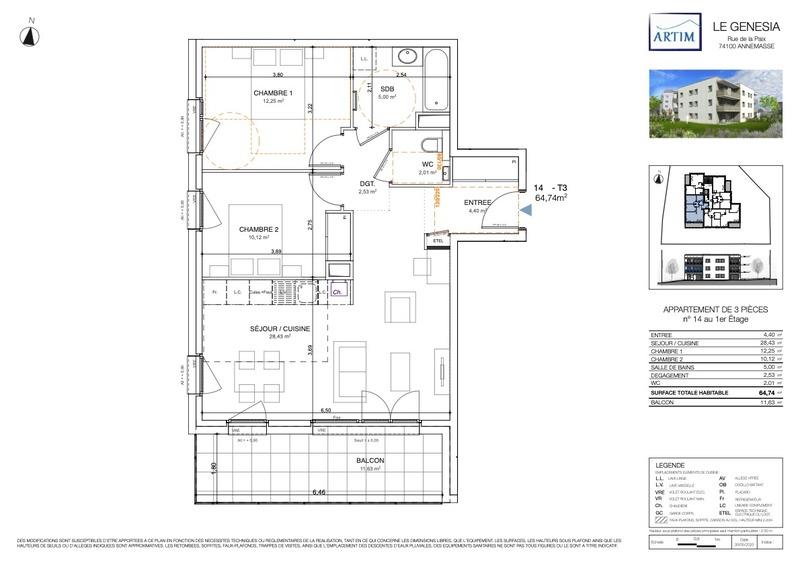 Appartement - 65 m² - 3 pièces