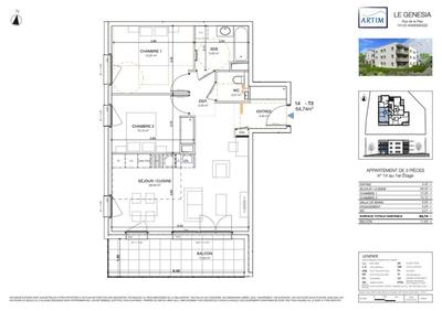 Appartement - 65 m² - 3 pièces
