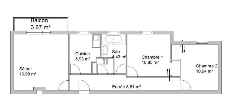 Appartement - 58 m² - 3 pièces