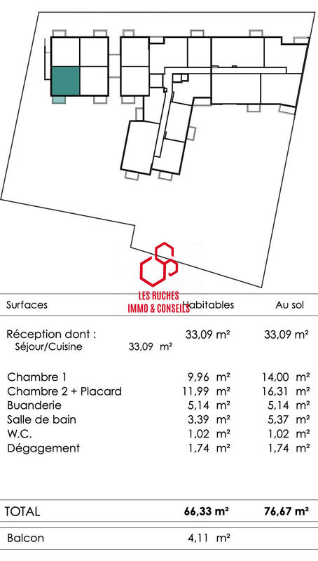 Duplex - 66 m² - 3 pièces