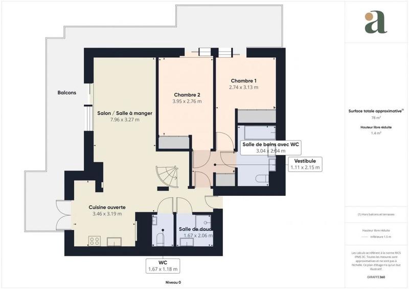 Appartement - 80 m² - 3 pièces