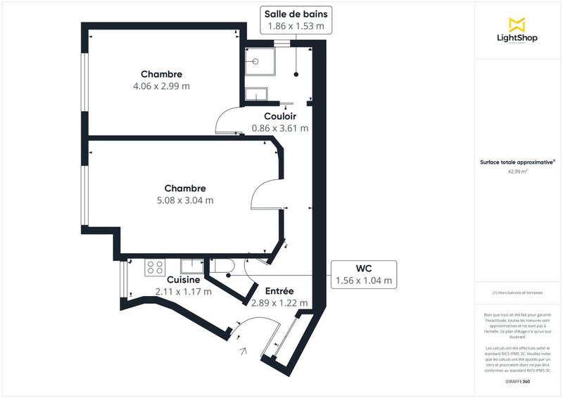 Appartement - 43 m² - 2 pièces