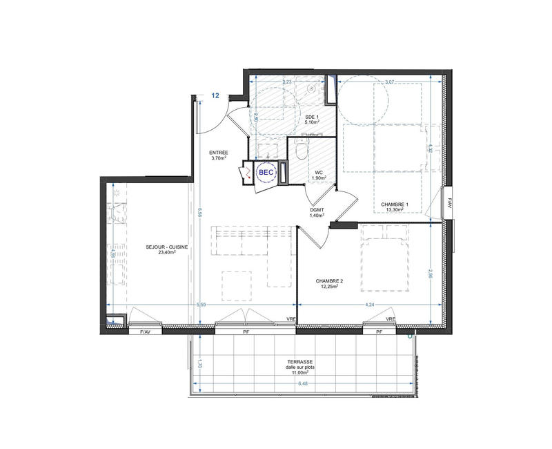 Appartement - 61 m² - 3 pièces
