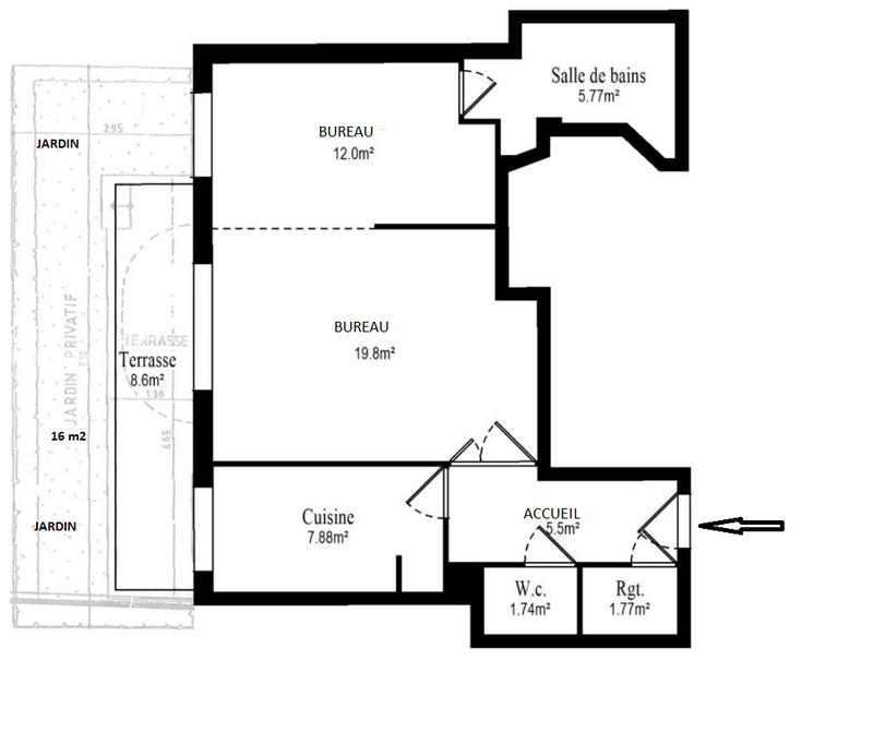 Bureau - 55 m² - 2 pièces
