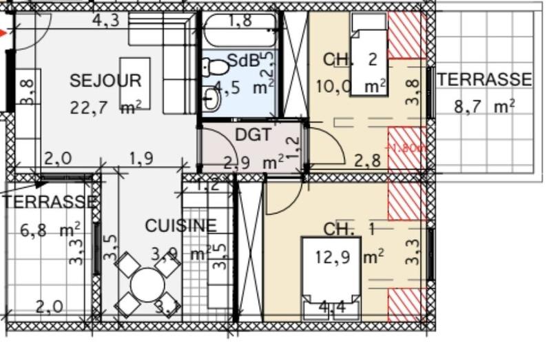 Appartement - 57 m² - 3 pièces