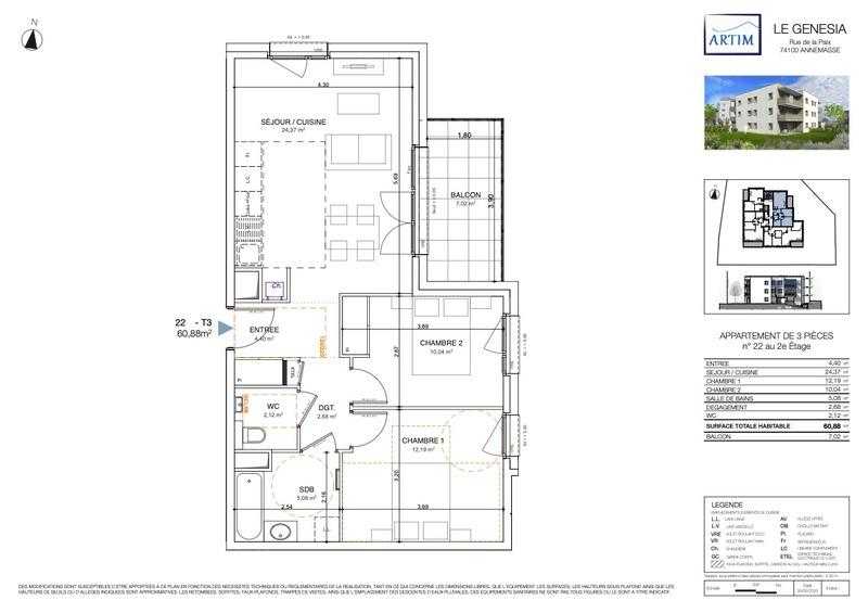 Appartement - 61 m² - 3 pièces