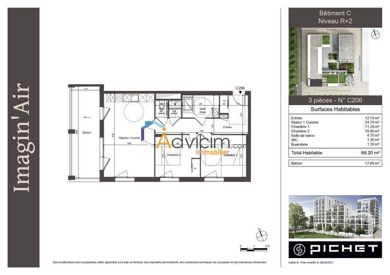 Appartement - 66 m² - 3 pièces