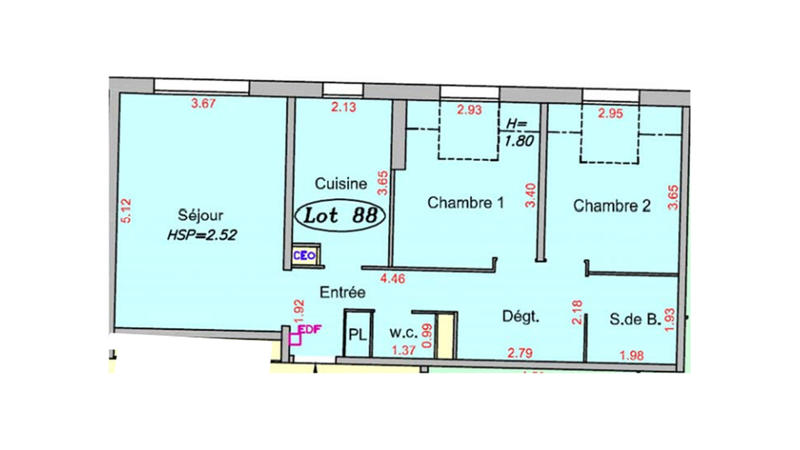 Appartement - 61 m² - 3 pièces