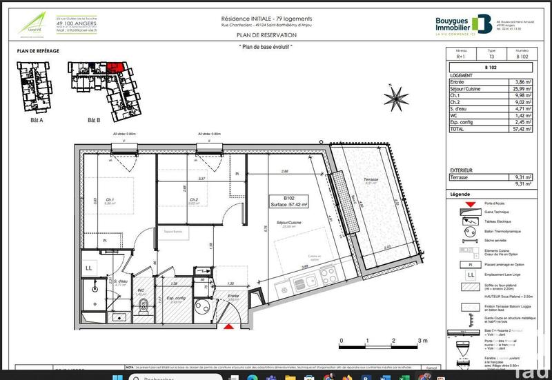 Appartement - 57 m² - 3 pièces