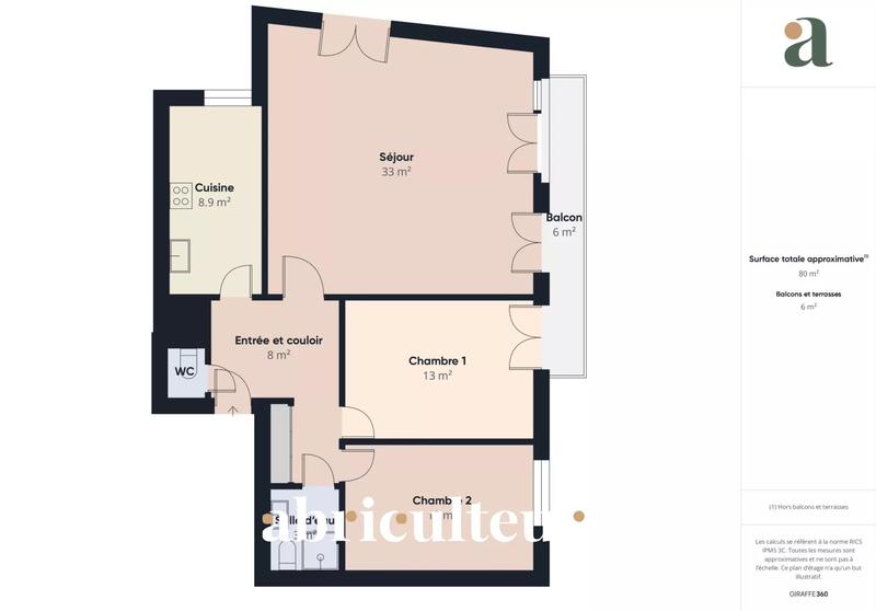 Appartement - 80 m² - 3 pièces