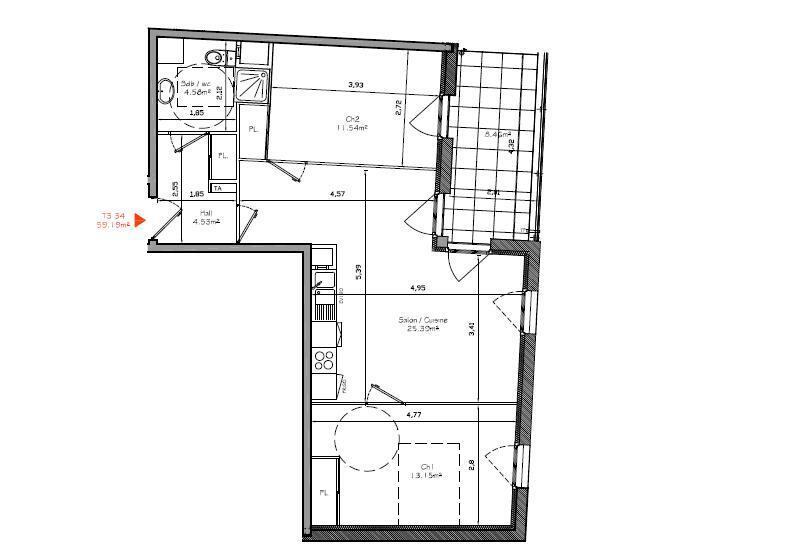 Appartement - 59 m² - 3 pièces
