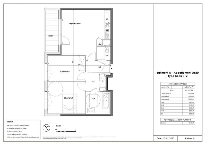 Appartement - 59 m² - 3 pièces
