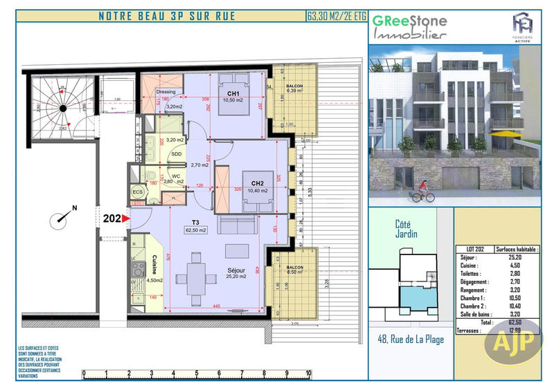 Appartement - 70 m² - 3 pièces