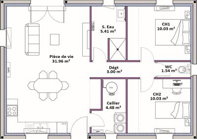 Maison - 66 m² - 3 pièces