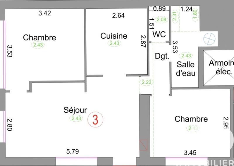 Appartement - 56 m² - 3 pièces