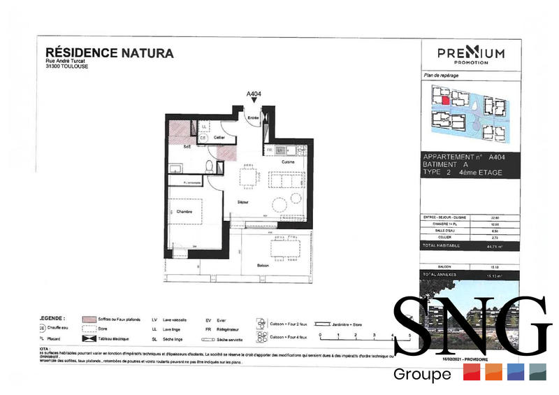 Appartement - 45 m² - 2 pièces