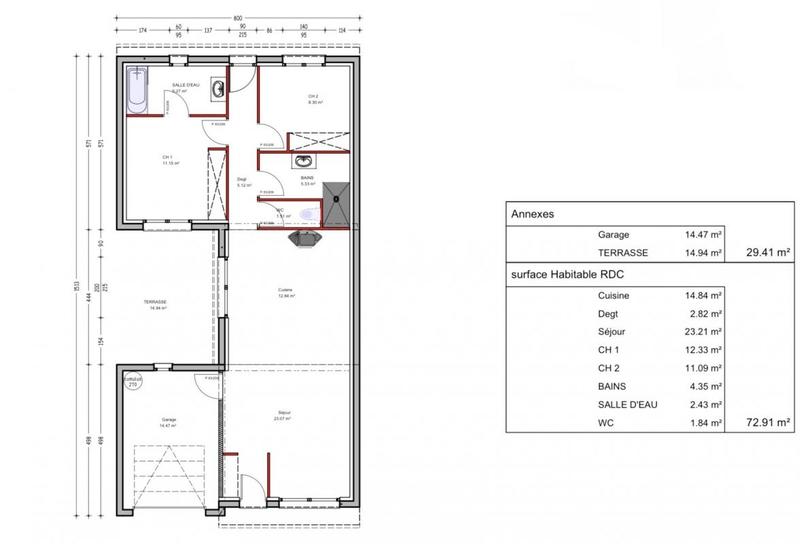 Maison - 72 m² - 3 pièces