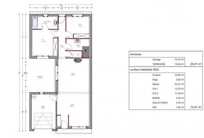 Maison - 72 m² - 3 pièces