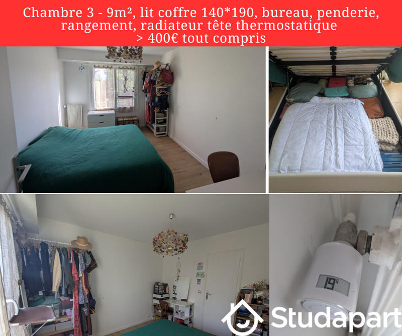 Chambre - 12 m² - 1 pièce