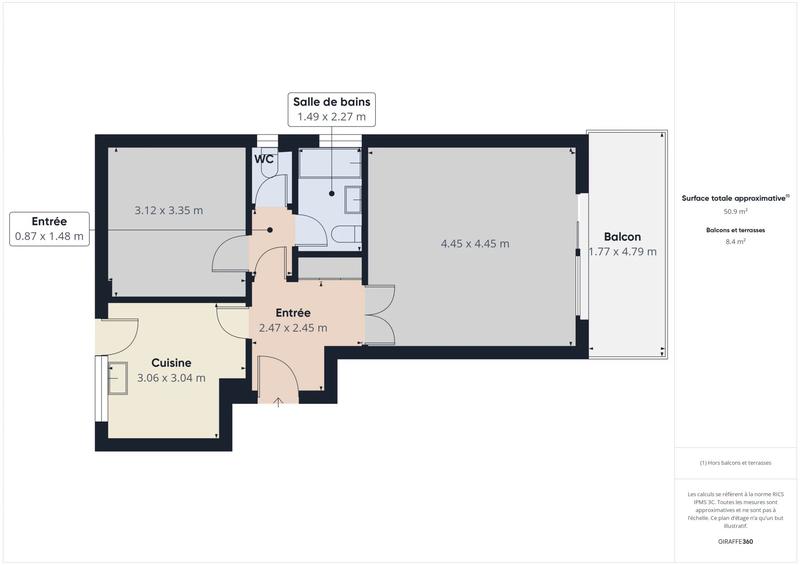 Appartement - 52 m² - 2 pièces