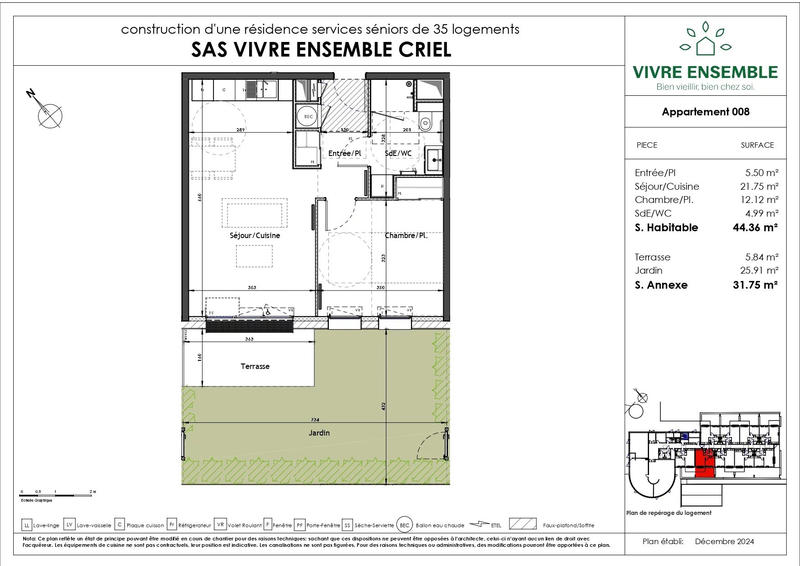 Appartement - 44 m² - 2 pièces