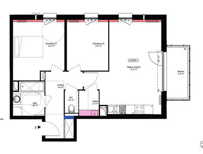 Appartement - 62 m² - 3 pièces