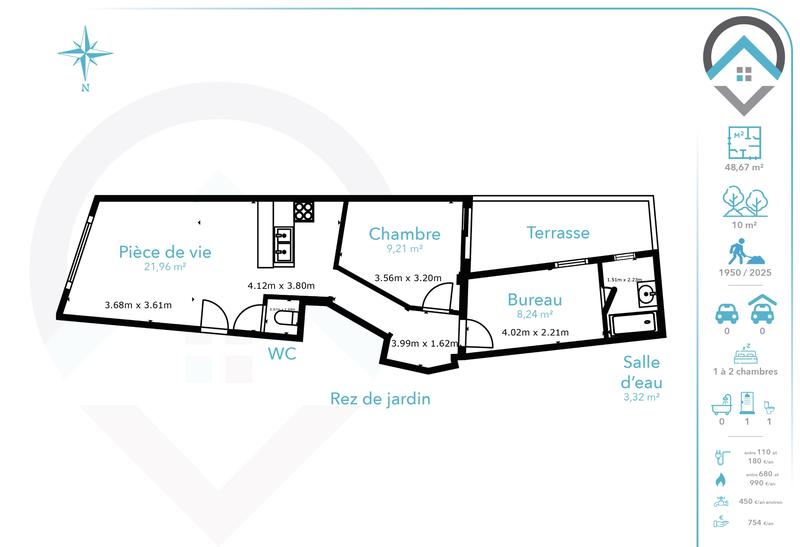 Appartement - 50 m² - 3 pièces