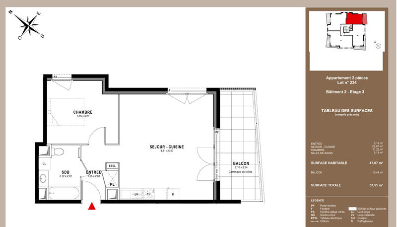 Appartement - 47 m² - 2 pièces