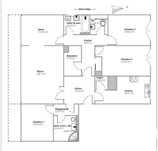 Appartement - 105 m² - 5 pièces