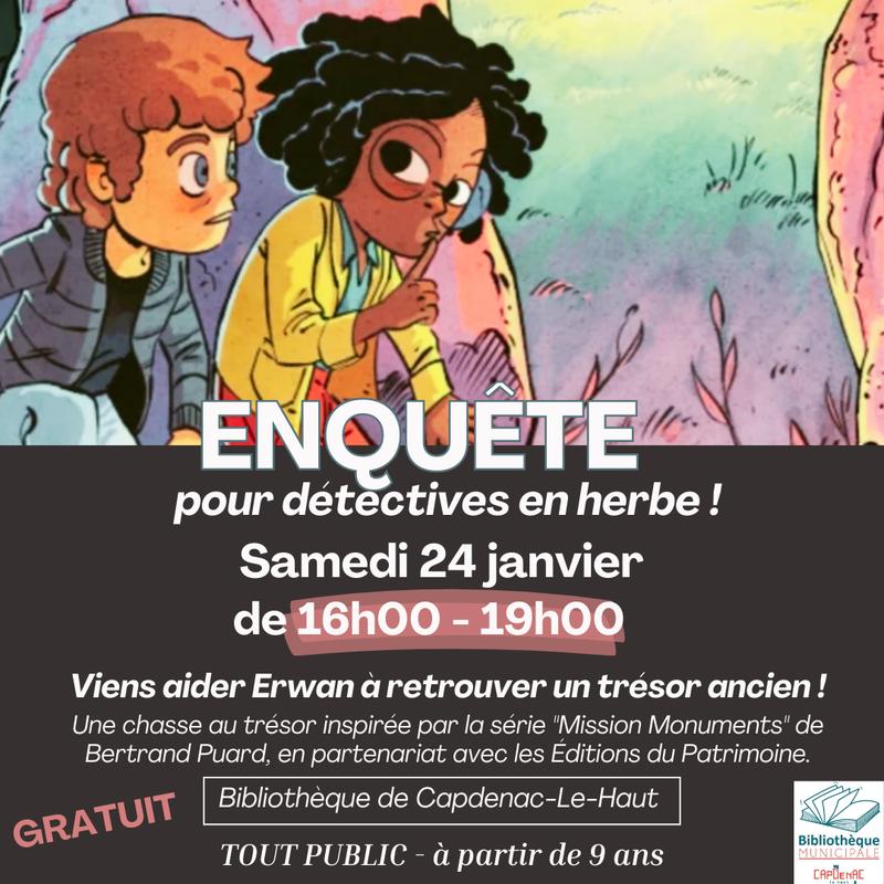 Enquête pour détectives en herbe ! bibliothèque de Capdenac-le-Haut