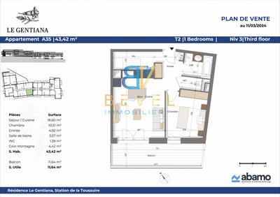 Appartement - 43 m² - 2 pièces