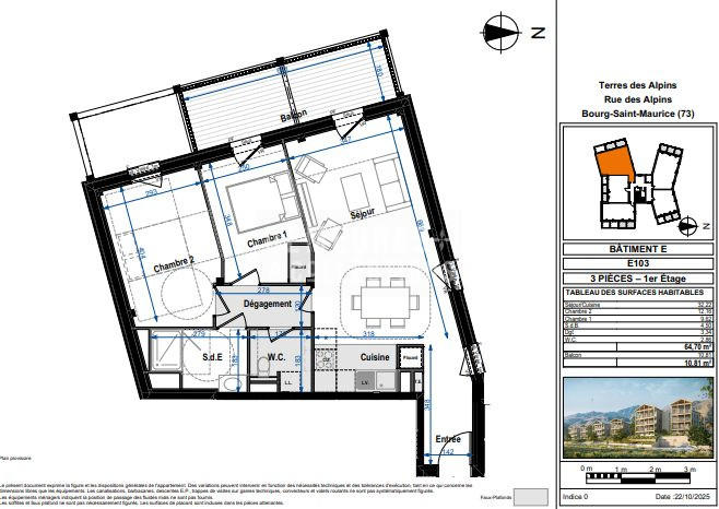 Appartement - 65 m² - 3 pièces