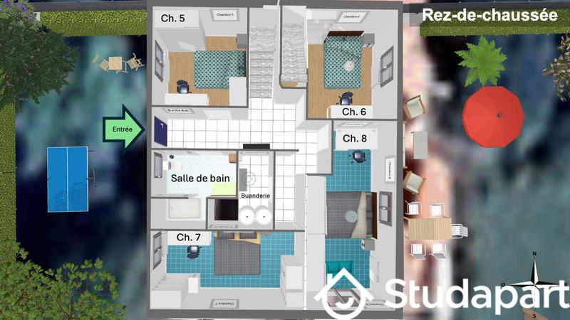 Chambre - 13 m² - 1 pièce