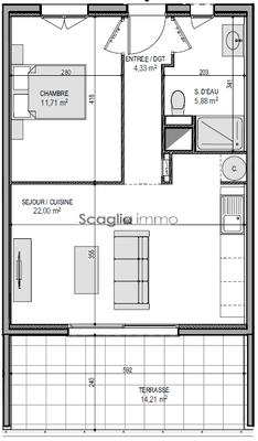 Appartement - 43 m² - 2 pièces