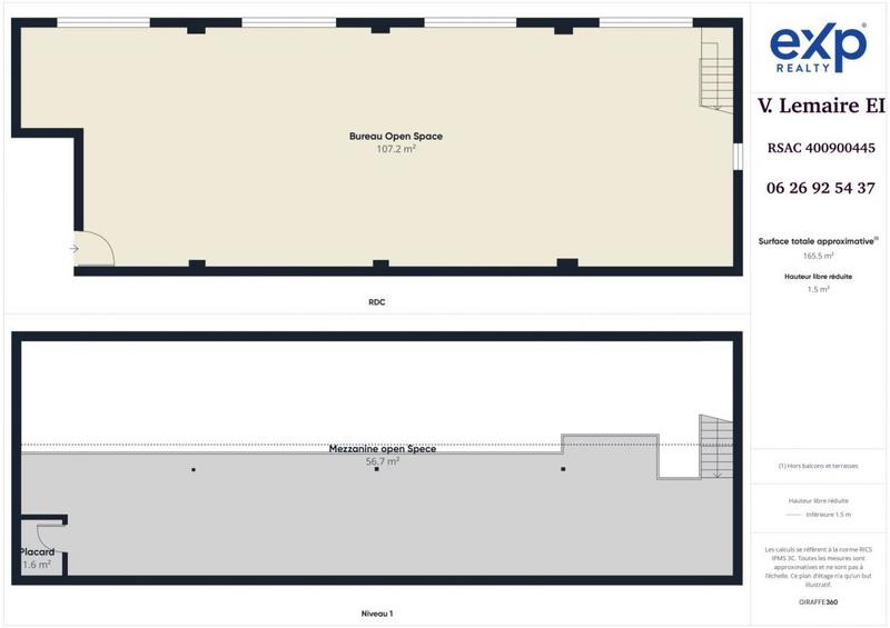 Bureau - 164 m² - 2 pièces