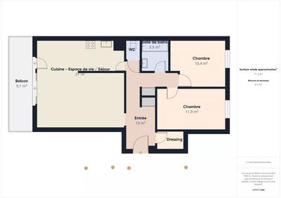 Appartement - 73 m² - 3 pièces