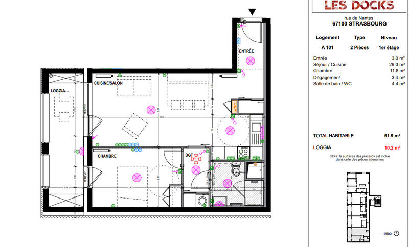 Appartement - 52 m² - 2 pièces