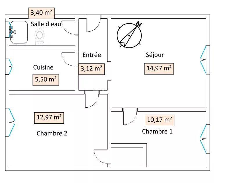 Appartement - 50 m² - 3 pièces