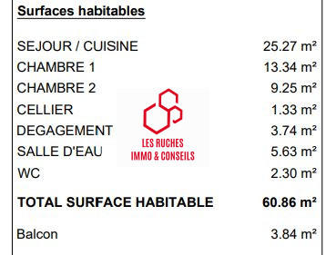 Appartement - 61 m² - 3 pièces