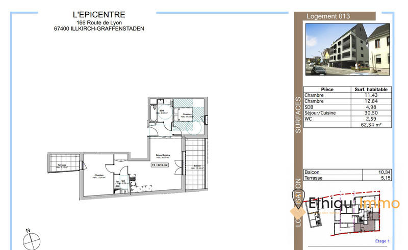 Appartement - 62 m² - 3 pièces