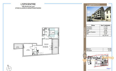 Appartement - 62 m² - 3 pièces