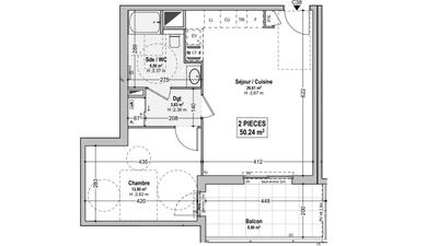 Appartement - 50 m² - 2 pièces