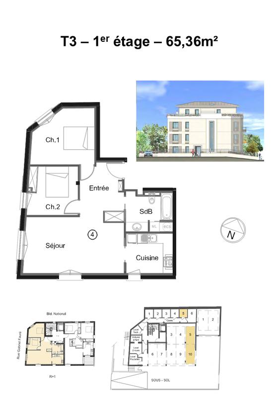 Appartement - 65 m² - 3 pièces